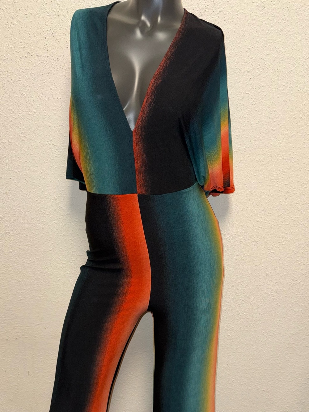 cameo Deep Teal and Burnt Orange V-Neck Maxi Dress